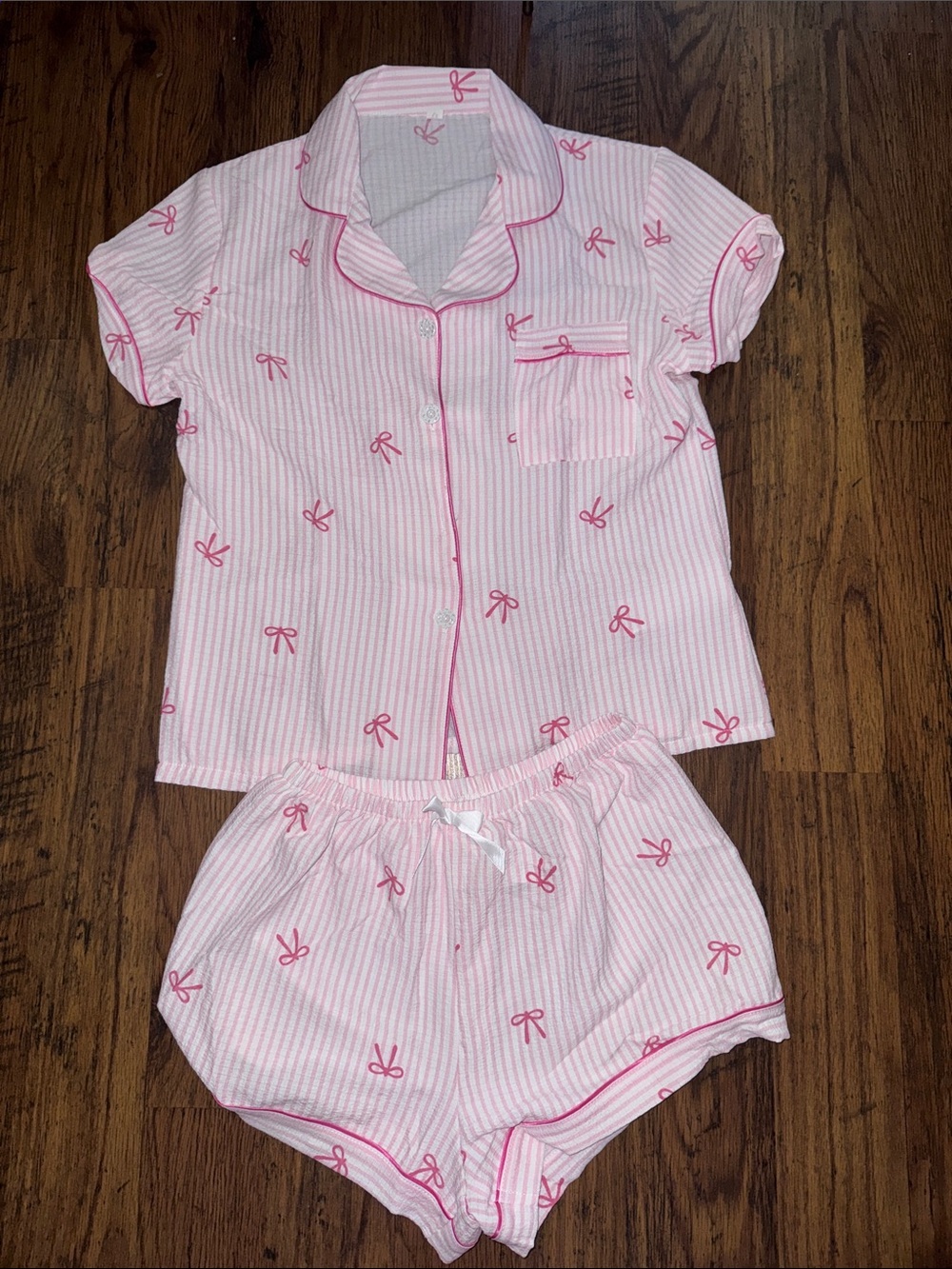 Pink Bow-Print Short Pajama Set 29.T